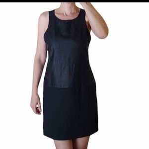 Banana Republic black sheath mini dress faux leather mesh sleeveless size 6